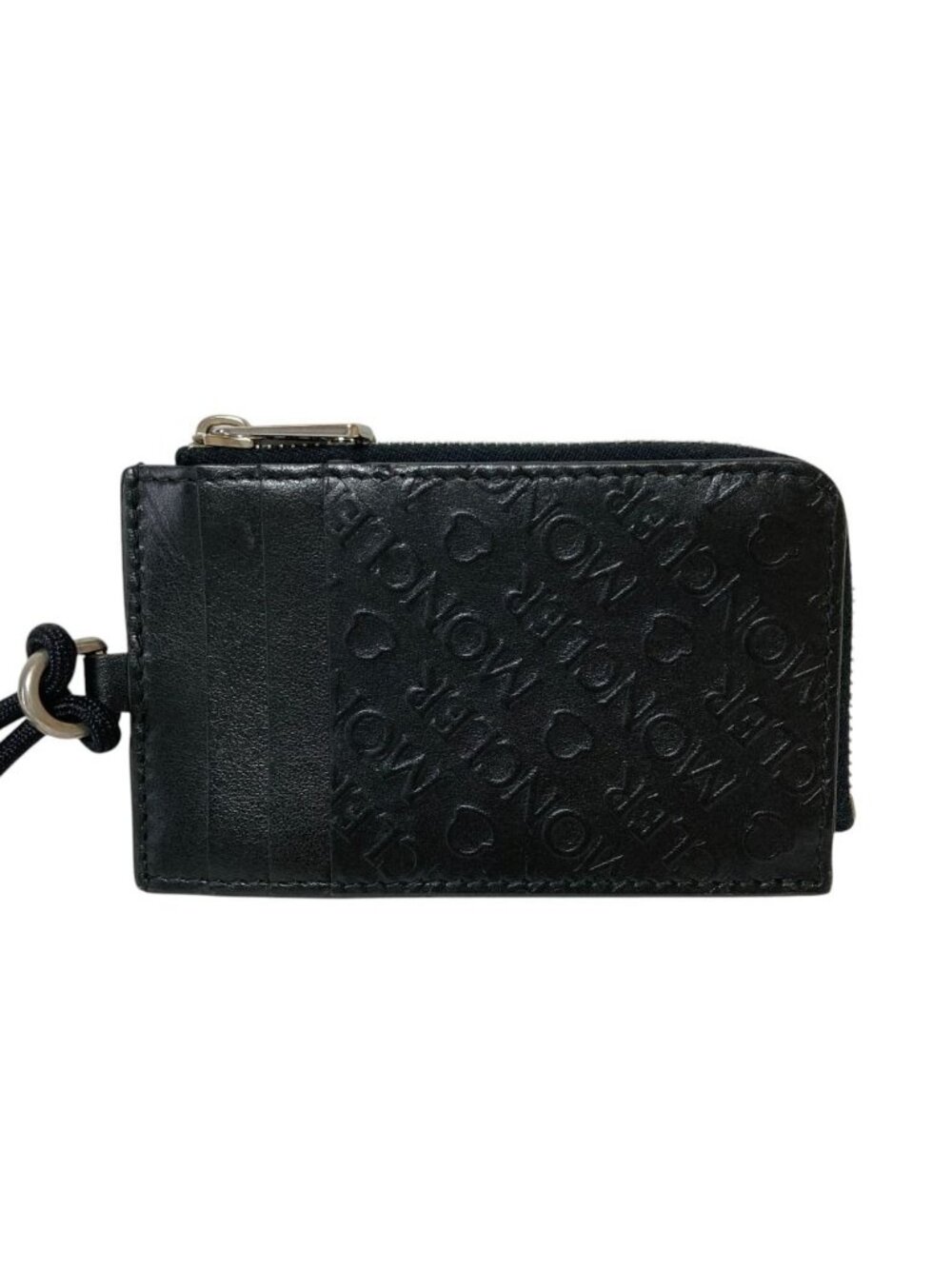 Moncler CC Case Embossed Logo Leather with Neck Strap Card Coin Purse Black